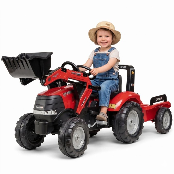 FALK Case Pedal Tractor with Bucket and Trailer Red 3+