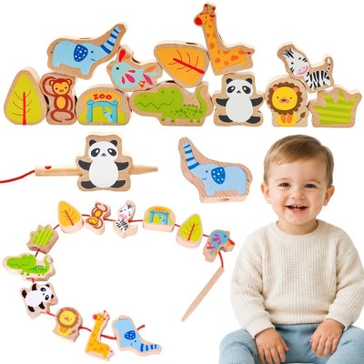 Wooden Threading Blocks ZOO Classic World - 13 pcs.