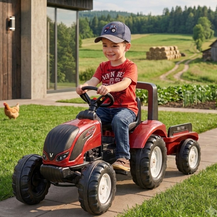 FALK Traktorek Czerwony Valtra S4 z Przyczepką dla Dzieci 3+