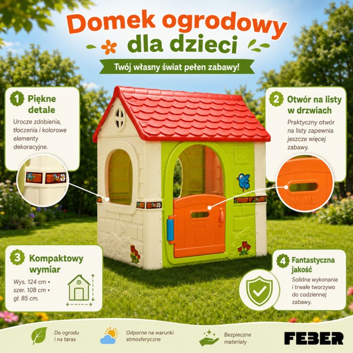 FEBER Domek Ogrodowy Fantasy dla Dzieci z Skrzynką na Listy