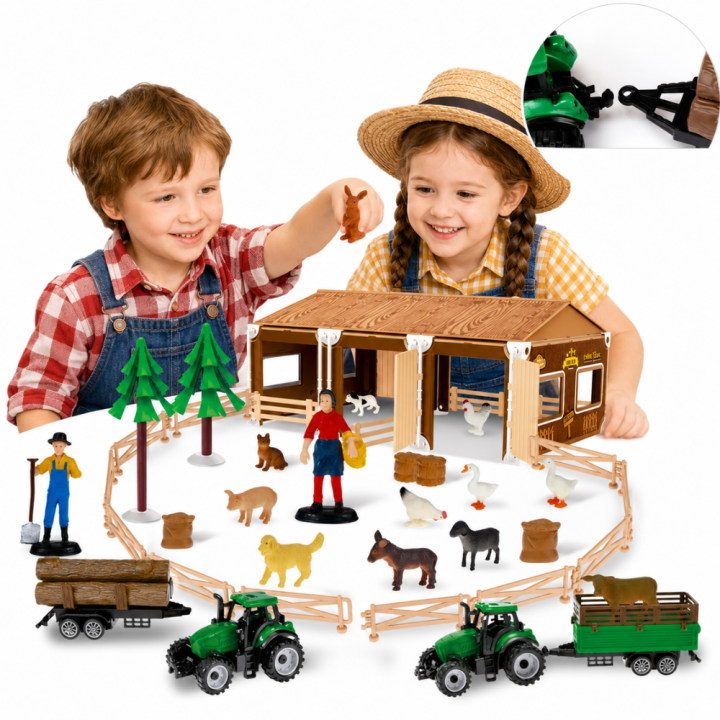 Zestaw Farmy Ze Stajnią Traktory i Zwierzęta 94 el. Woopie