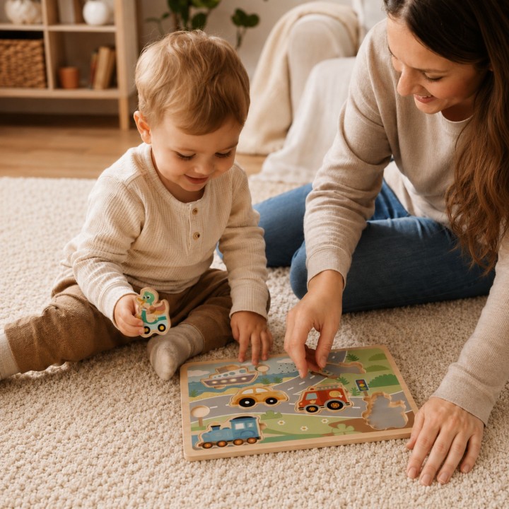 Drewniane Puzzle Pojazdy 6 el. TOOKY TOY - Zabawka 18m+
