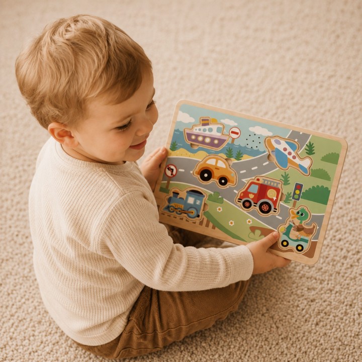 Drewniane Puzzle Pojazdy 6 el. TOOKY TOY - Zabawka 18m+