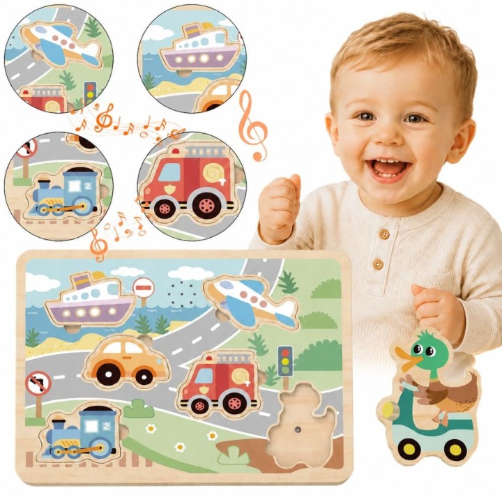 Drewniane Puzzle Pojazdy 6 el. TOOKY TOY - Zabawka 18m+