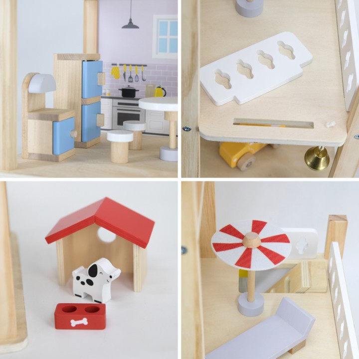 VIGA Wooden Dollhouse with Accessories and Dolls