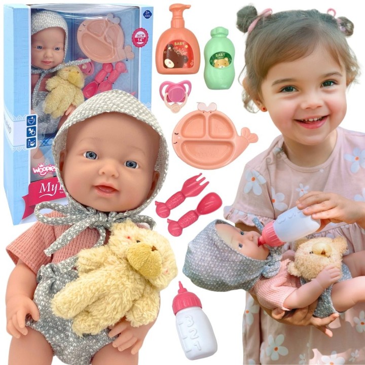WOOPIE ROYAL Baby Doll 36 cm with Teddy Bear and Feeding Accessories