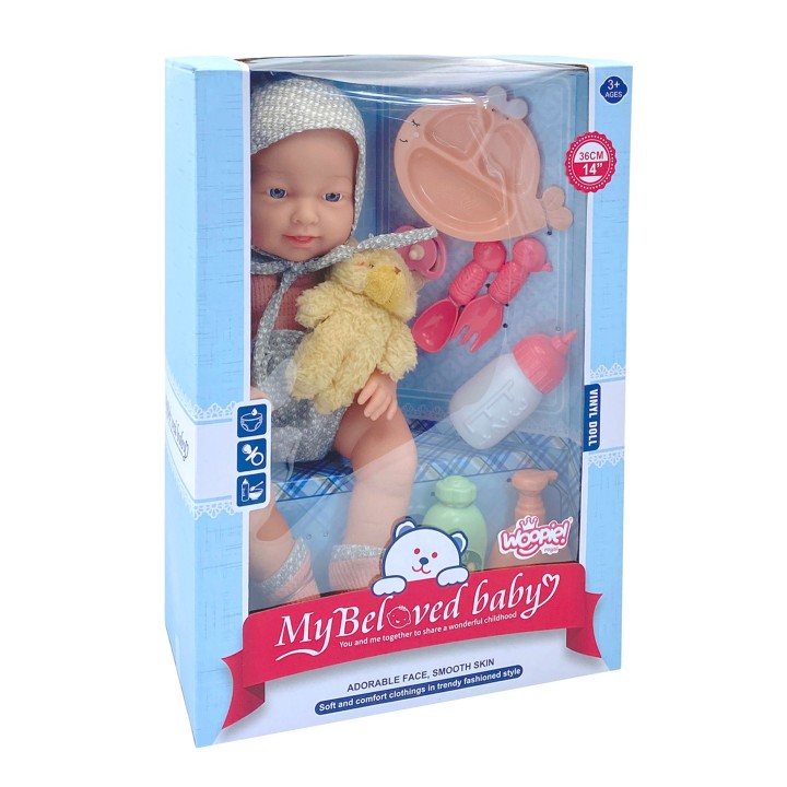 WOOPIE ROYAL Baby Doll 36 cm with Teddy Bear and Feeding Accessories