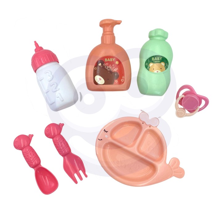 WOOPIE ROYAL Baby Doll 36 cm with Teddy Bear and Feeding Accessories