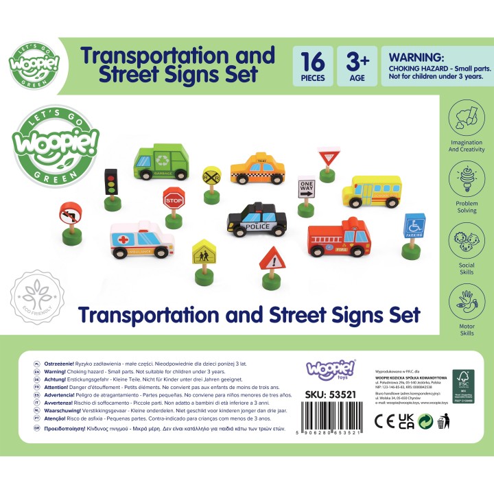 WOOPIE GREEN Set of Wooden Vehicles and Road Signs 15 pcs.