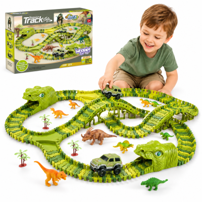 WOOPIE Tor Samochodowy XXL Dinozaury 240 el. - Zabawka dla Dzieci
