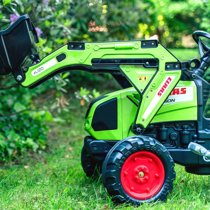 FALK Green CLAAS Pedal Tractor with Bucket and Trailer 3+