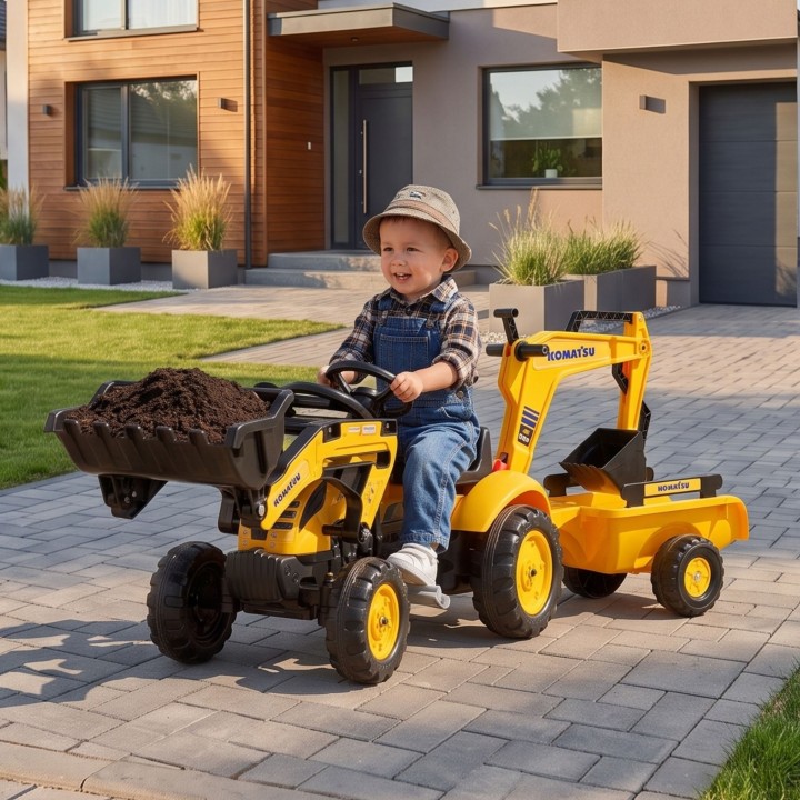 FALK Komatsu Pedal Tractor with Excavator and Trailer 2-5 years
