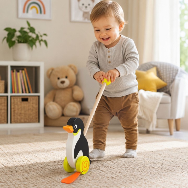 Wooden Penguin Pusher Viga Toys – Play and Child Development
