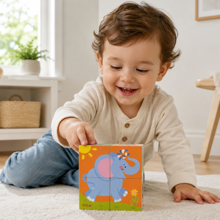 Viga Drewniana Układanka Zoo Puzzle - 4 Klocki dla Dzieci