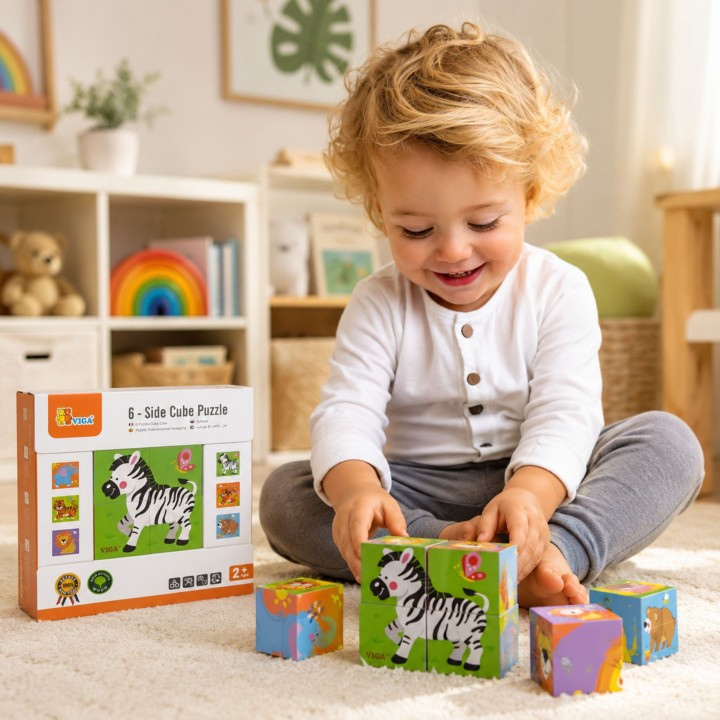 Viga Wooden Zoo Puzzle - 4 Blocks for Children