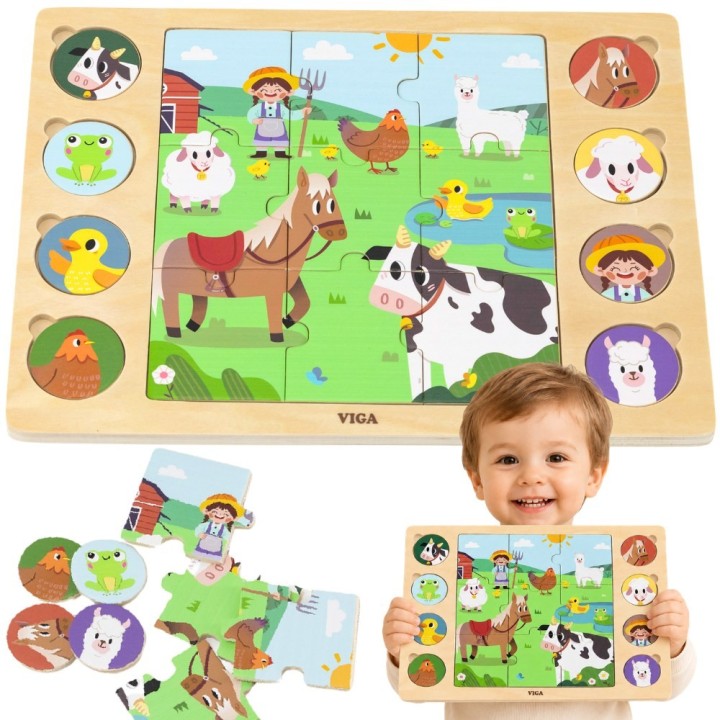 VIGA Drewniane Puzzle Farma Odgadnij Po Cieniu - 17 el.