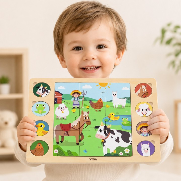 VIGA Drewniane Puzzle Farma Odgadnij Po Cieniu - 17 el.