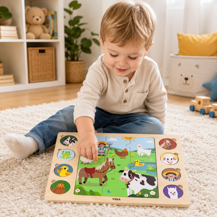 VIGA Drewniane Puzzle Farma Odgadnij Po Cieniu - 17 el.