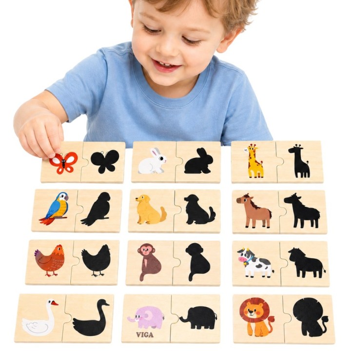 VIGA Wooden Animal Puzzle - Match Shadow Puzzle