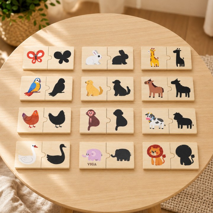 VIGA Wooden Animal Puzzle - Match Shadow Puzzle