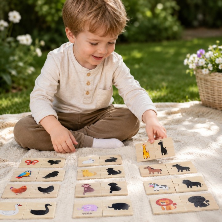VIGA Wooden Animal Puzzle - Match Shadow Puzzle