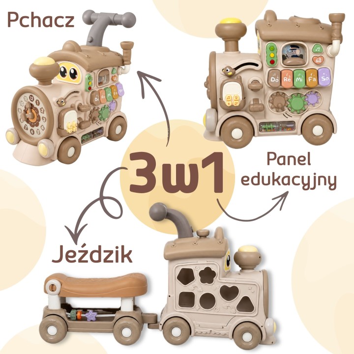 WOOPIE Interactive 3-in-1 Train Ride-on Educational Pusher for Children