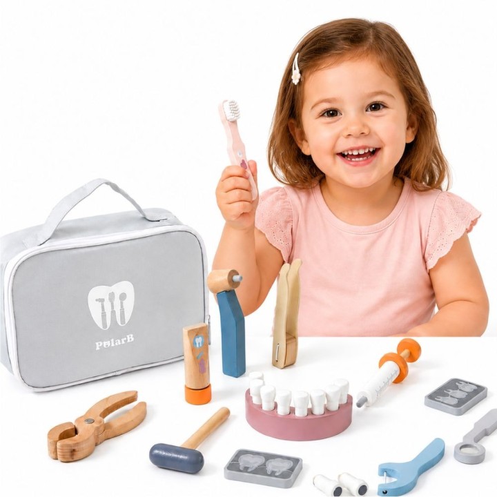 VIGA PolarB Wooden Dentist Set with Bag - Educational Toy