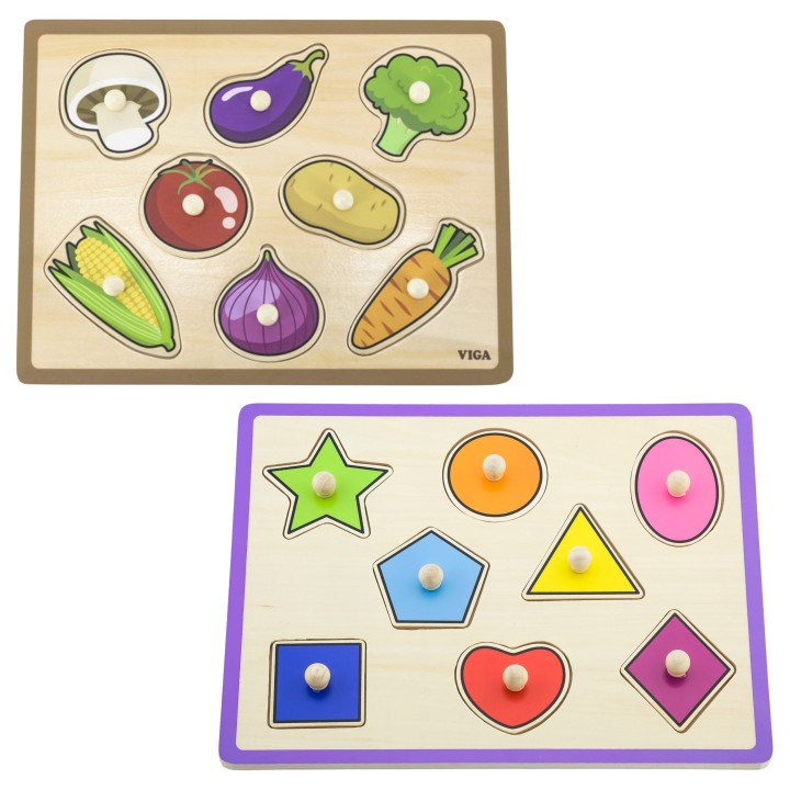 VIGA wooden puzzle with handles - set with shelf 18m+