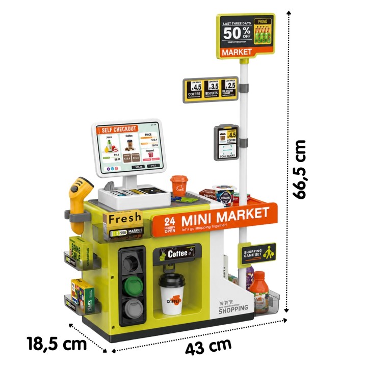 WOOPIE Kasa Sklepowa Samoobsługowa Mini Market Ekspres dla Dzieci