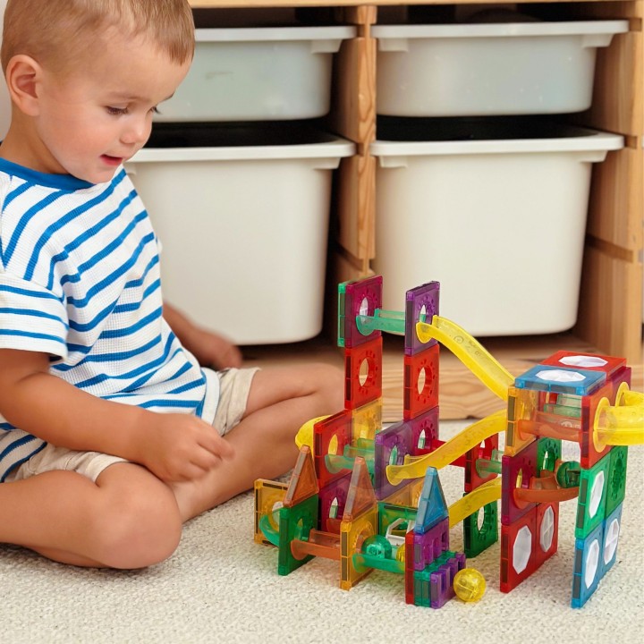 WOOPIE Klocki Magnetyczne 3D - Zestaw Edukacyjny Tor Kulkowy 105el.
