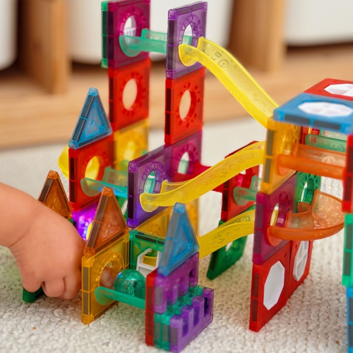 WOOPIE Klocki Magnetyczne 3D - Zestaw Edukacyjny Tor Kulkowy 105el.