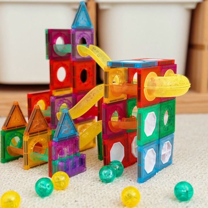WOOPIE Klocki Magnetyczne 3D - Zestaw Edukacyjny Tor Kulkowy 105el.