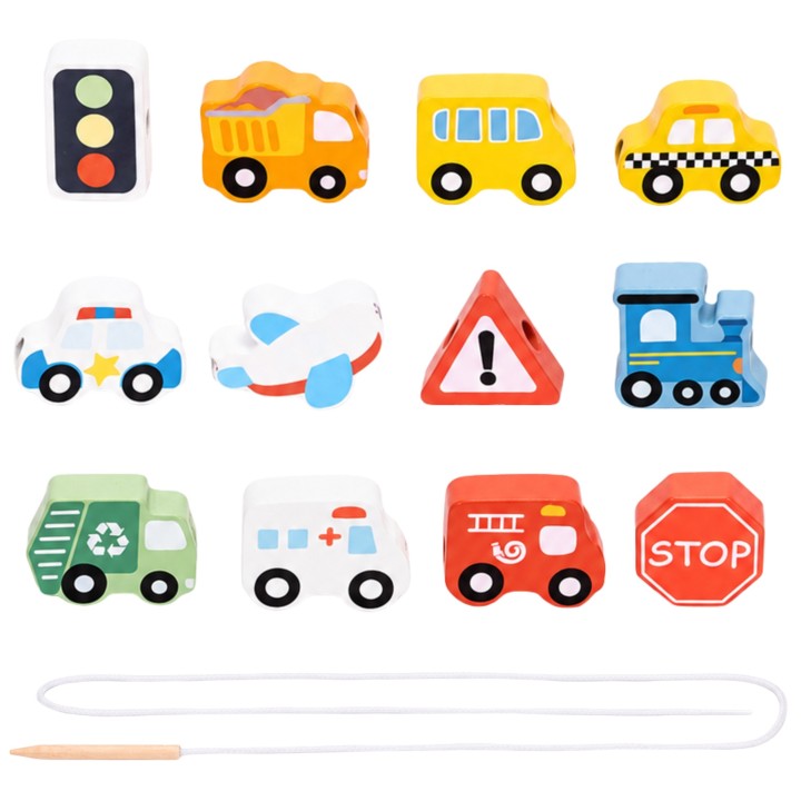 Wooden threading toy Transport Woopie Green - 13 pcs.