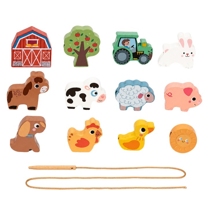 Woopie Green Farm Wooden Threader - 13 pieces