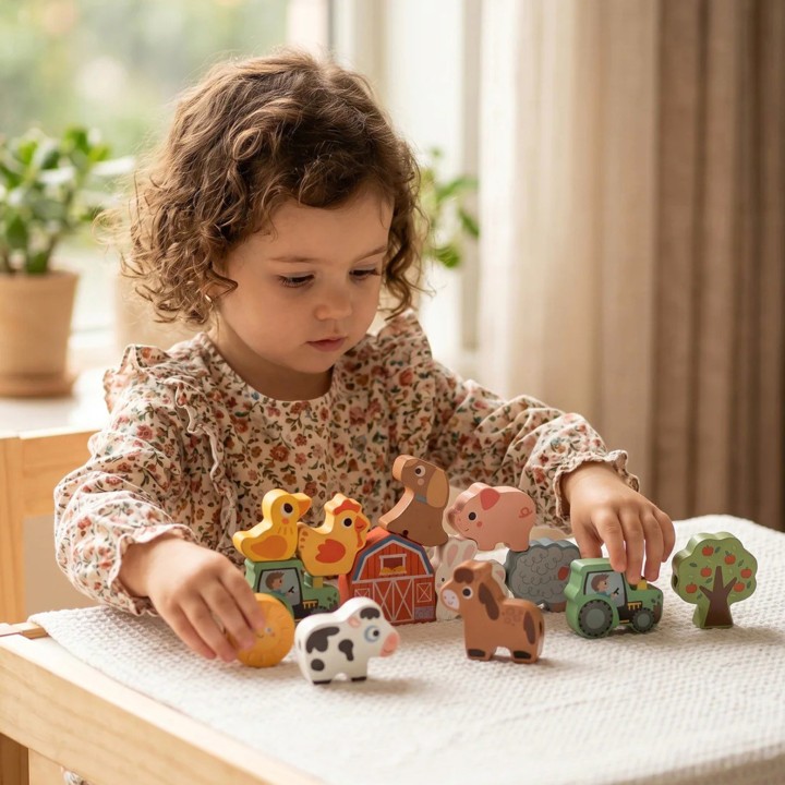 Woopie Green Farm Wooden Threader - 13 pieces