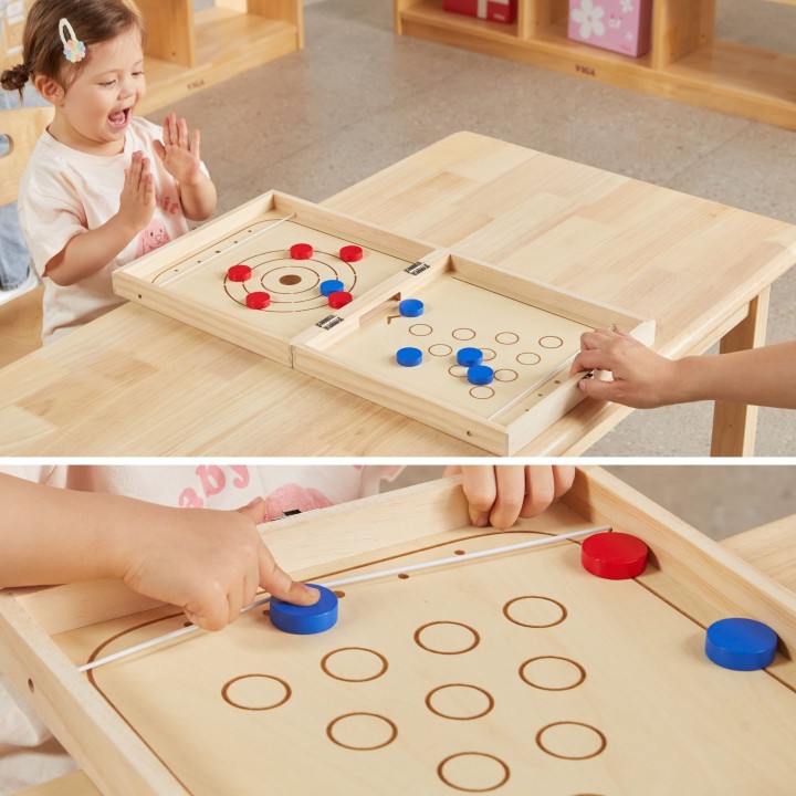 VIGA Wooden 4-in-1 Arcade Game Table Hockey Curling Bowling Ludo