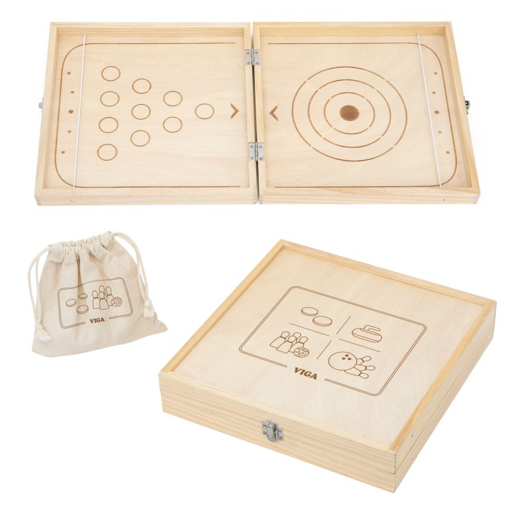 VIGA Wooden 4-in-1 Arcade Game Table Hockey Curling Bowling Ludo