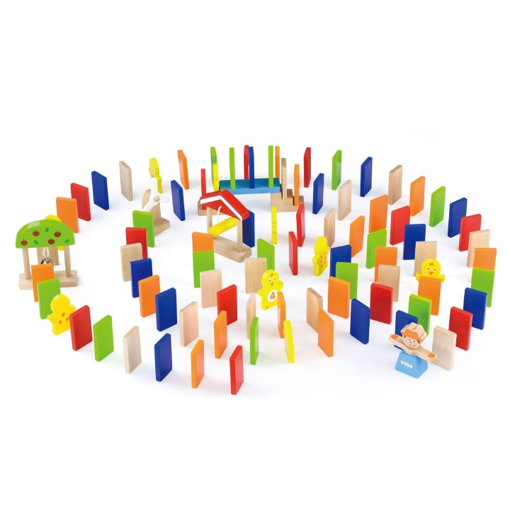 VIGA wooden domino track - set of 116 blocks and 6 cards