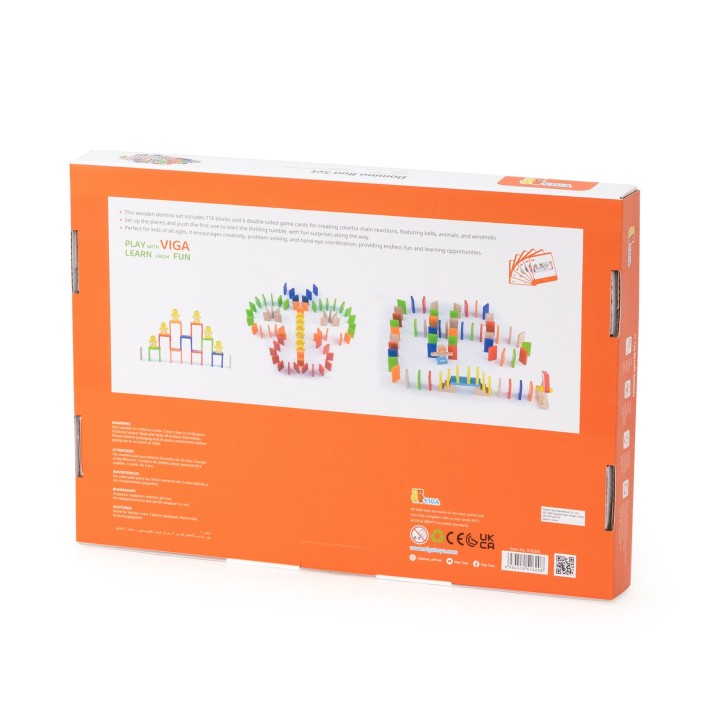 VIGA wooden domino track - set of 116 blocks and 6 cards