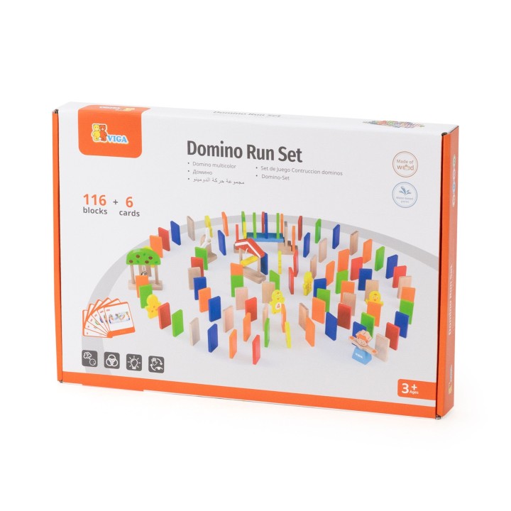 Drewniany tor domino VIGA - zestaw 116 klocków i 6 kart