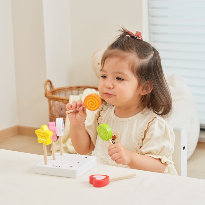 VIGA Drewniane Lizaki z Podstawką 6 szt. dla Dzieci 18m+