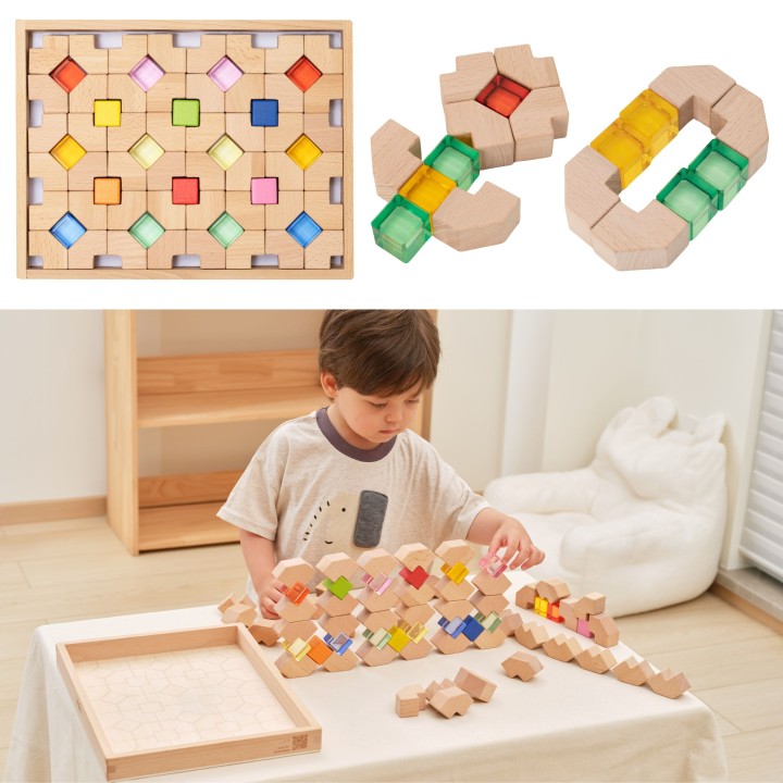 VIGA Wooden Acrylic Light Blocks 66 pcs.