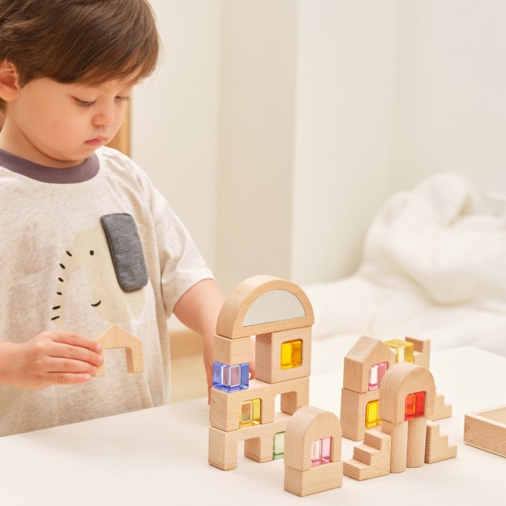 VIGA Wooden Blocks with Colored Windows 32 pcs.
