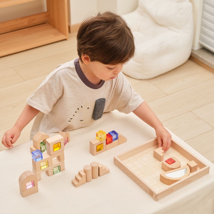 VIGA Wooden Blocks with Colored Windows 32 pcs.