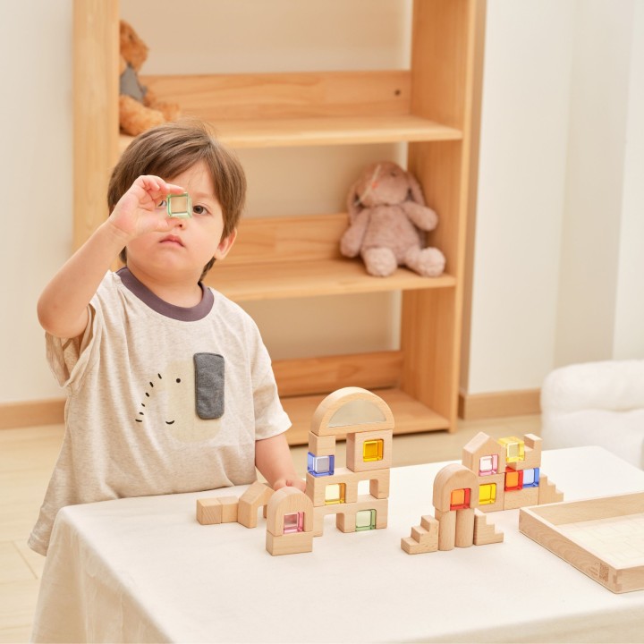 VIGA Wooden Blocks with Colored Windows 32 pcs.