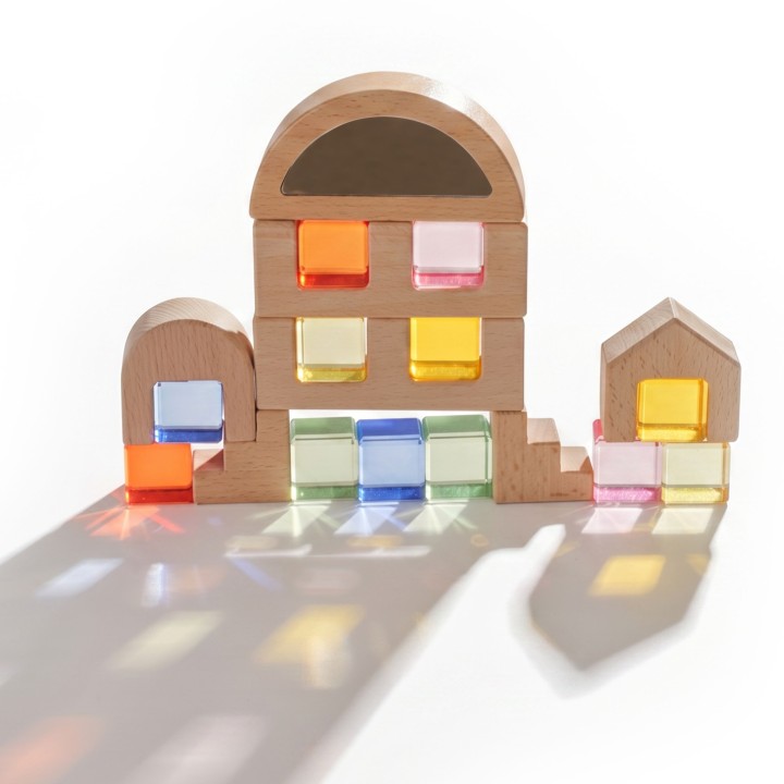 VIGA Wooden Blocks with Colored Windows 32 pcs.
