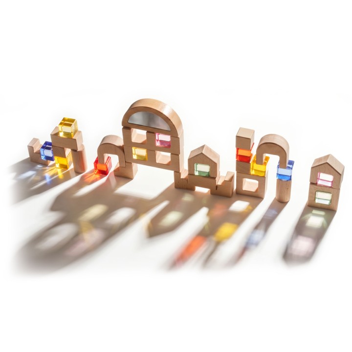VIGA Wooden Blocks with Colored Windows 32 pcs.