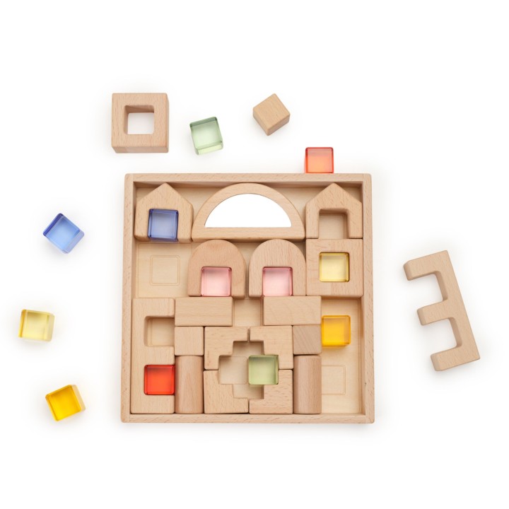 VIGA Wooden Blocks with Colored Windows 32 pcs.