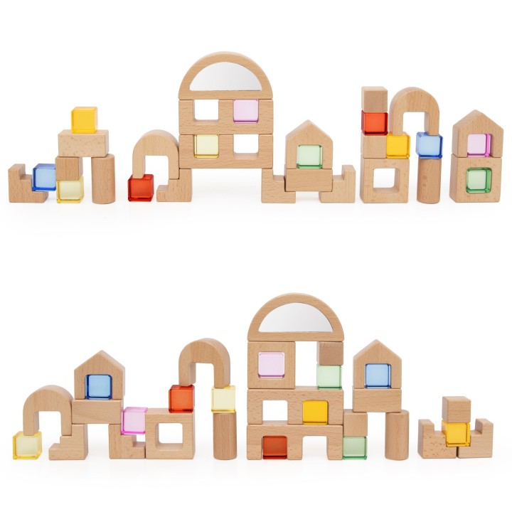 VIGA Wooden Blocks with Colored Windows 32 pcs.