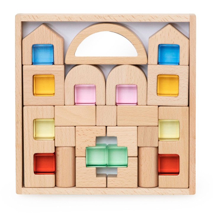VIGA Wooden Blocks with Colored Windows 32 pcs.